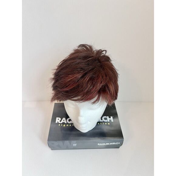 Raquel Welch Synthetic Short Layered Bright Coppery Brown W/ Dark Roots Wig EUC - Picture 2 of 10